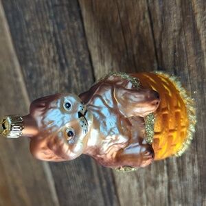 Vintage Germany Glass Glitter Cat in a Basket Christmas Kitty Ornament